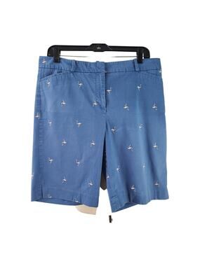 Talbots Light Blue Pink Embroidered Flamingo Shorts Size 12